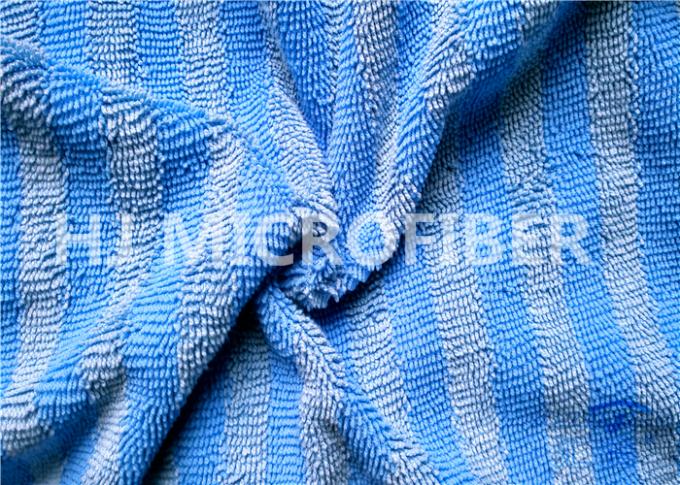 Microfiber blu tricottato filo di ordito ha torto il tessuto a riccio per lo straccio/spolveratore, tessuto del poliestere