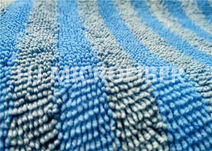 Microfiber blu tricottato filo di ordito ha torto il tessuto a riccio per lo straccio/spolveratore, tessuto del poliestere